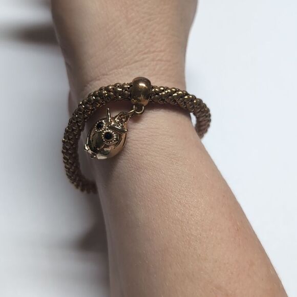 416 Gold Mesh Beaded Stretch Snap with Owl Oil Diffuser Charm - Picture 2 of 5